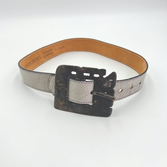 JENNY & THE BOYS Gray Reptile Embossed Leather Rustic Buckle Belt Size Small - Picture 1 of 7